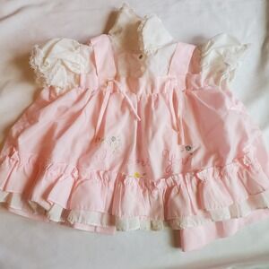 Cradle Togs Pink Embroidered I Love You Baby doll Dress Ruffled Puff Sleeve